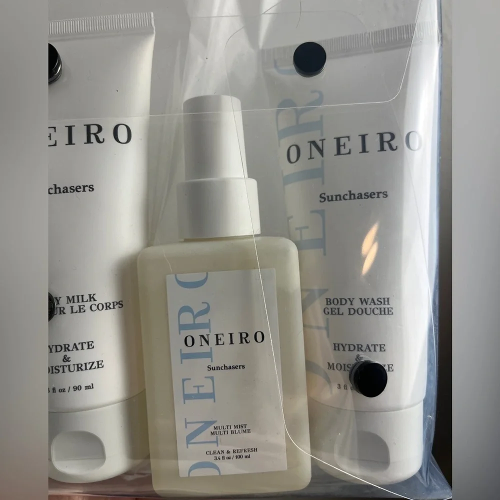 Oneiro Sunchaser Travel Size 5 Piece Bundle + Clear Clutch TSA Approved
